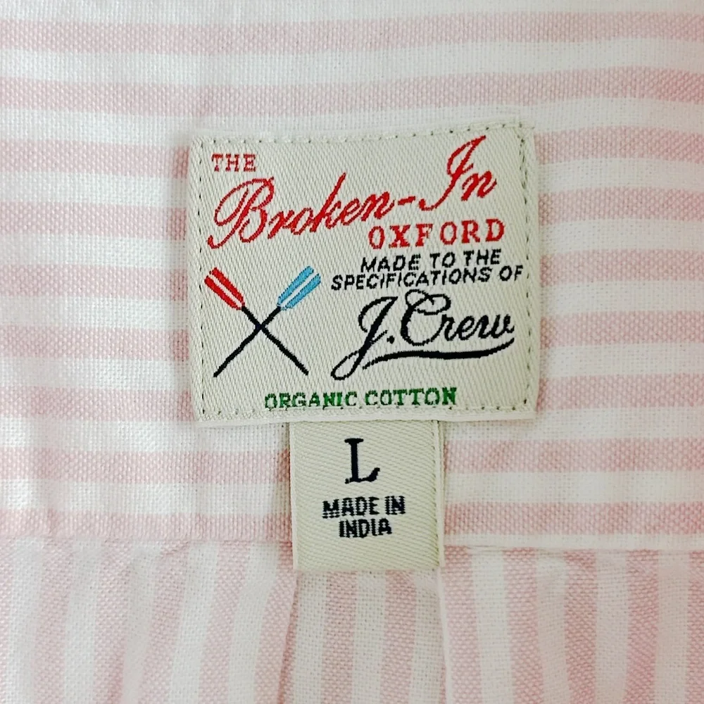 J.Crew Broken-In Oxford Pink Stripe Men’s L Preppy Classic Slim Fit
